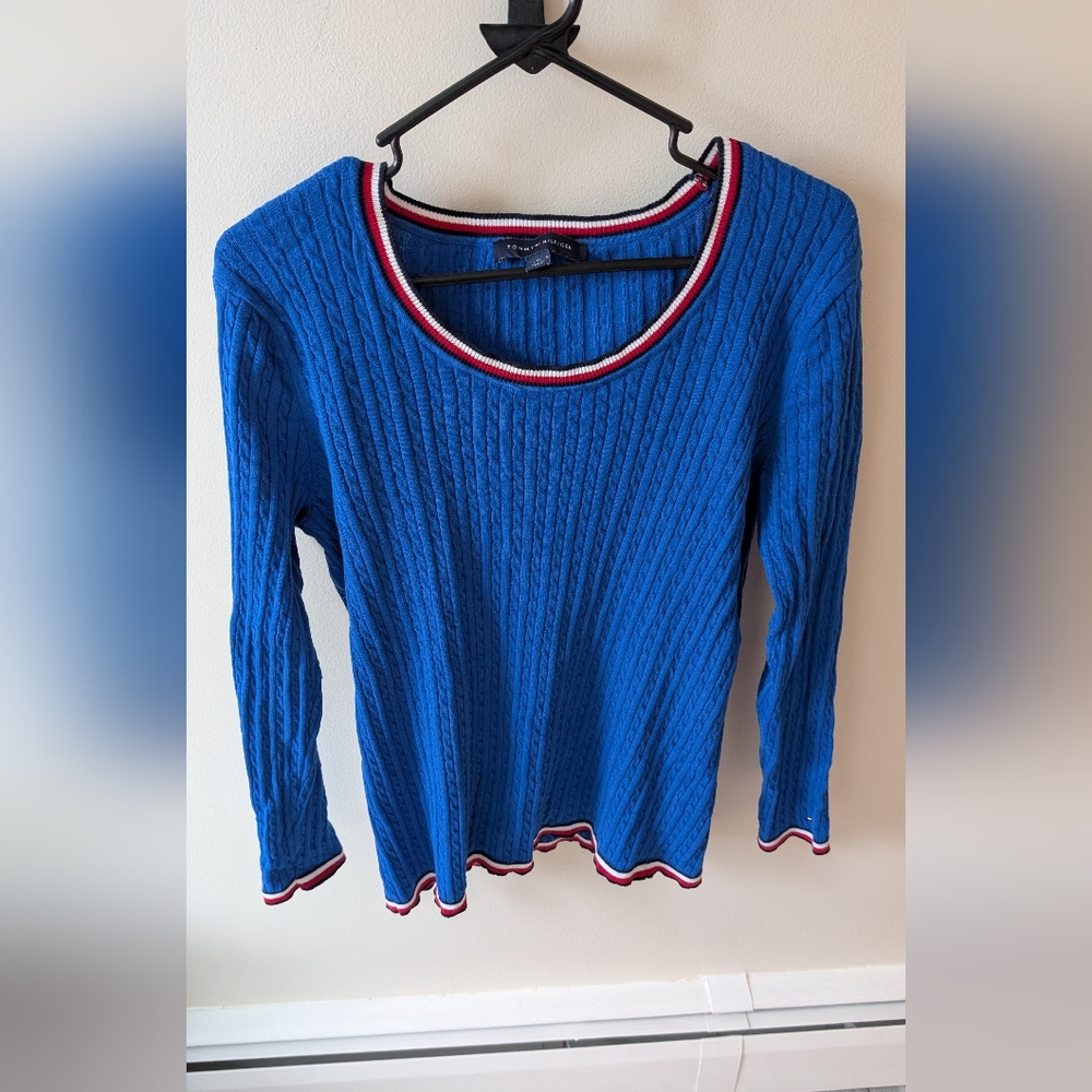 Tommy Hilfiger Blue Pullover Cable Knit Sweater. Size Large